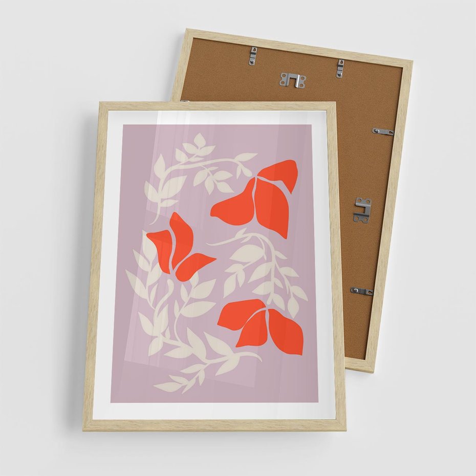 Plakat w ramie 50x70 - Kwiatowa Kreatywność - nowoczesny plakat, roślinne motywy - rama drewno