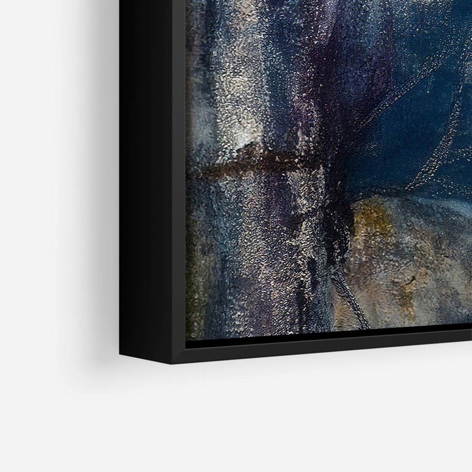 Obraz w ramie 50x50 - Tekstura Kwiatu - olejny obraz, niebieski kwiat - rama czarna