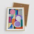Plakat w ramie 50x70 - Migotliwe Impulsy Dźwięku - różne geometryczne formy, koła - rama drewno