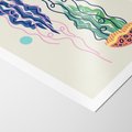 Plakat bez ramy 21x30 - Morskie Pulsacje - nowoczesny optymistyczny plakat, kolorowe meduzy
