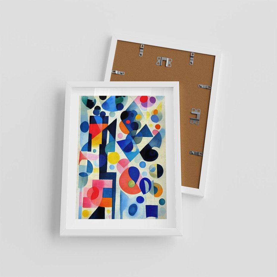 Plakat w ramie 30x40 - Księga Akwarelowych Przeniknięć - abstrakcyjny obraz, różne kolorowe kształty - rama biała