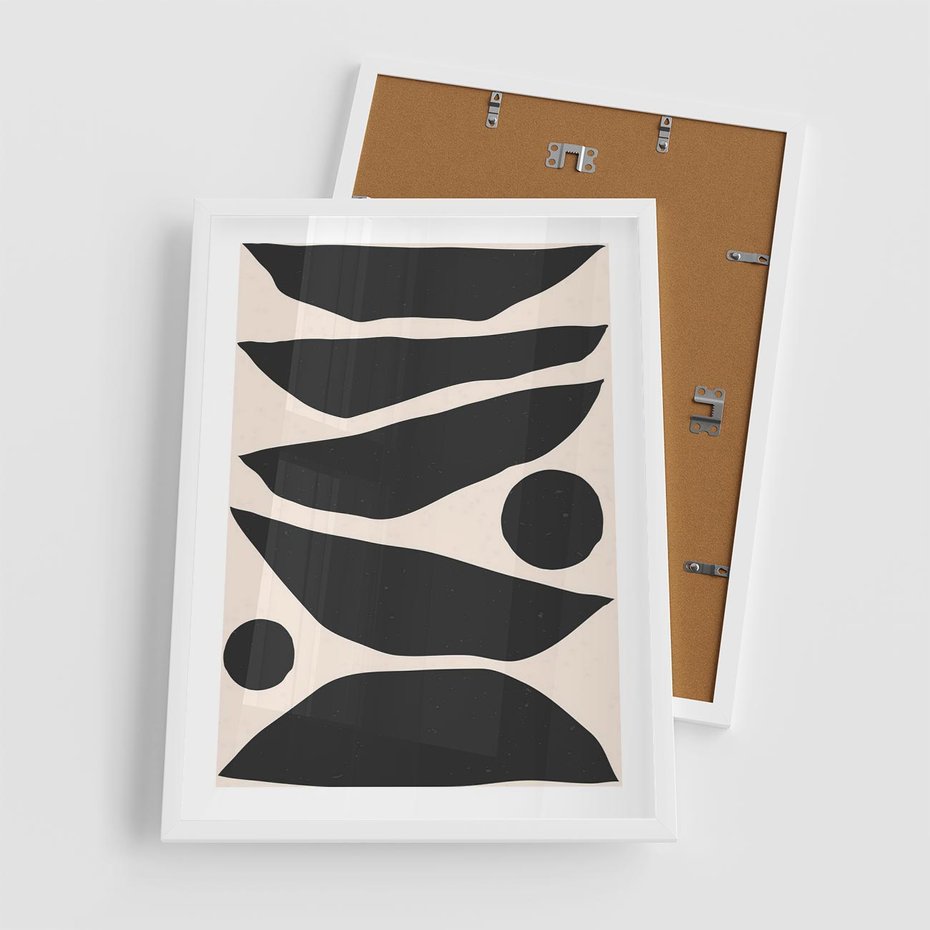 Plakat w ramie 50x70 - Modernistyczna Abstrakcja w Czerni i Bieli - abstrakcja, czarno biała grafika - rama biała