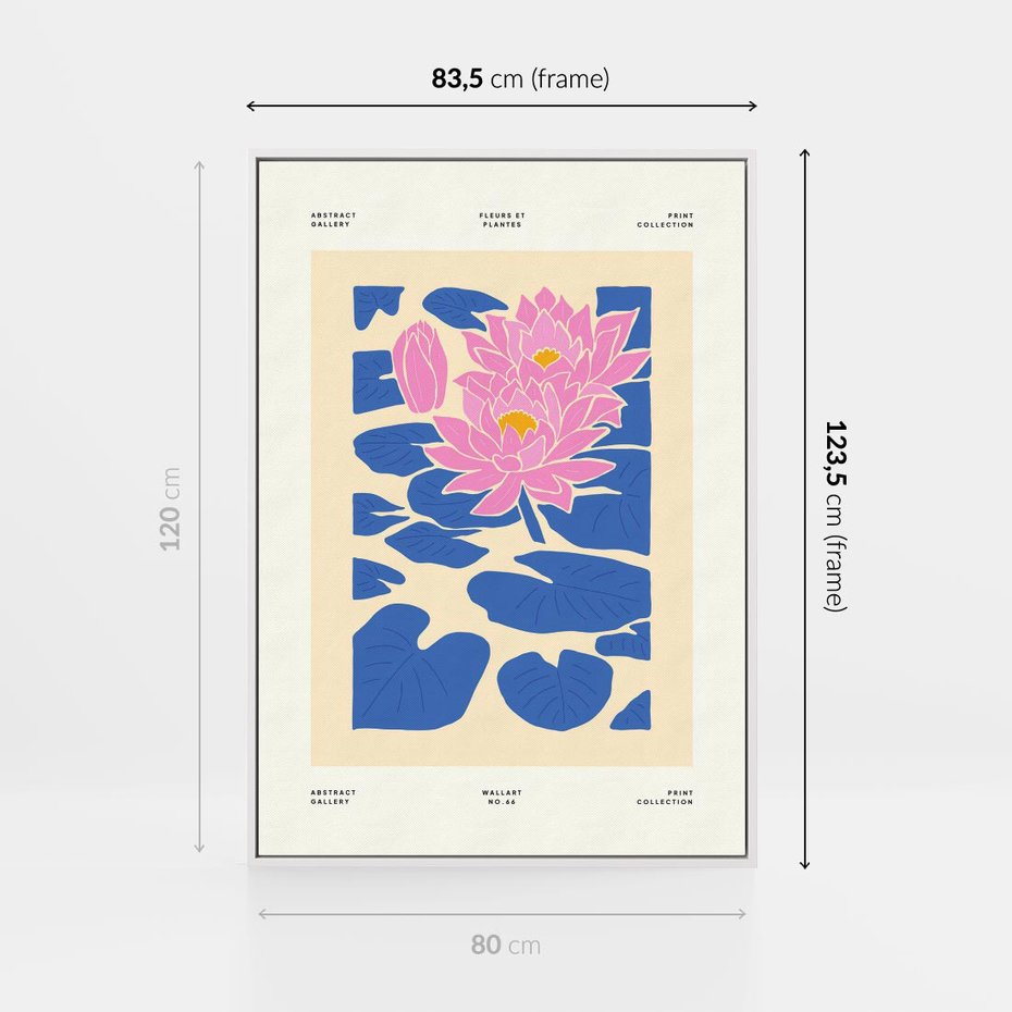 Obraz w ramie 80x120 - Rozświetlone Odbicia - lilie wodne, pastelowe kolory - rama biała