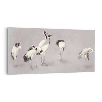Obraz na płótnie 100x50 - Spojrzenie wstecz w pędzlu - szkic rysunek, japońskie żurawie