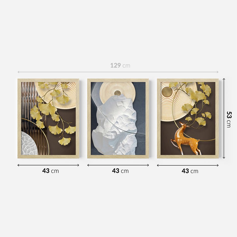 Zestaw obrazy w ramie 40x50 galeria - Japońskie, liście, abstrakcja, nowoczesny - rama drewno