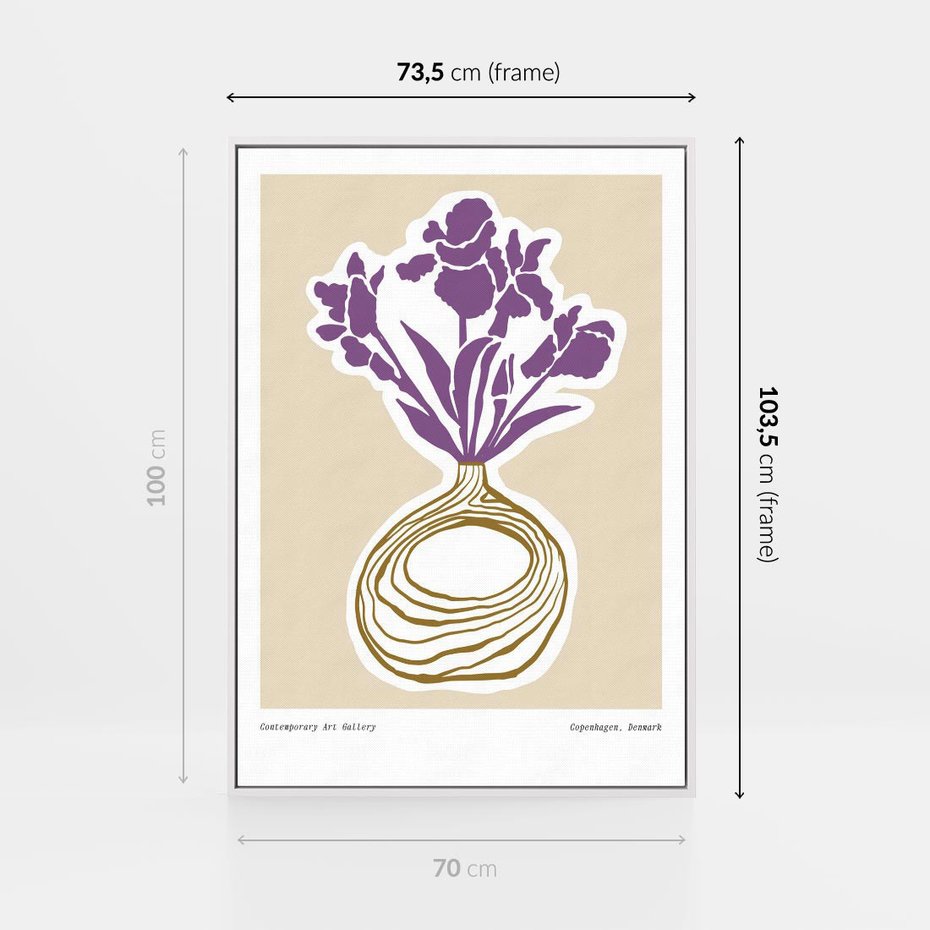 Obraz w ramie 70x100 - Migocące Anomalie - abstrakcyjne liście, kwiaty tropikalne w wazonie - rama biała