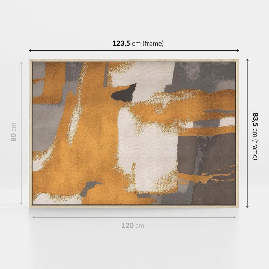 Obraz w ramie 120x80 - Złote Maźnięcia Pędzla - złota abstrakcja, plamy - rama drewno