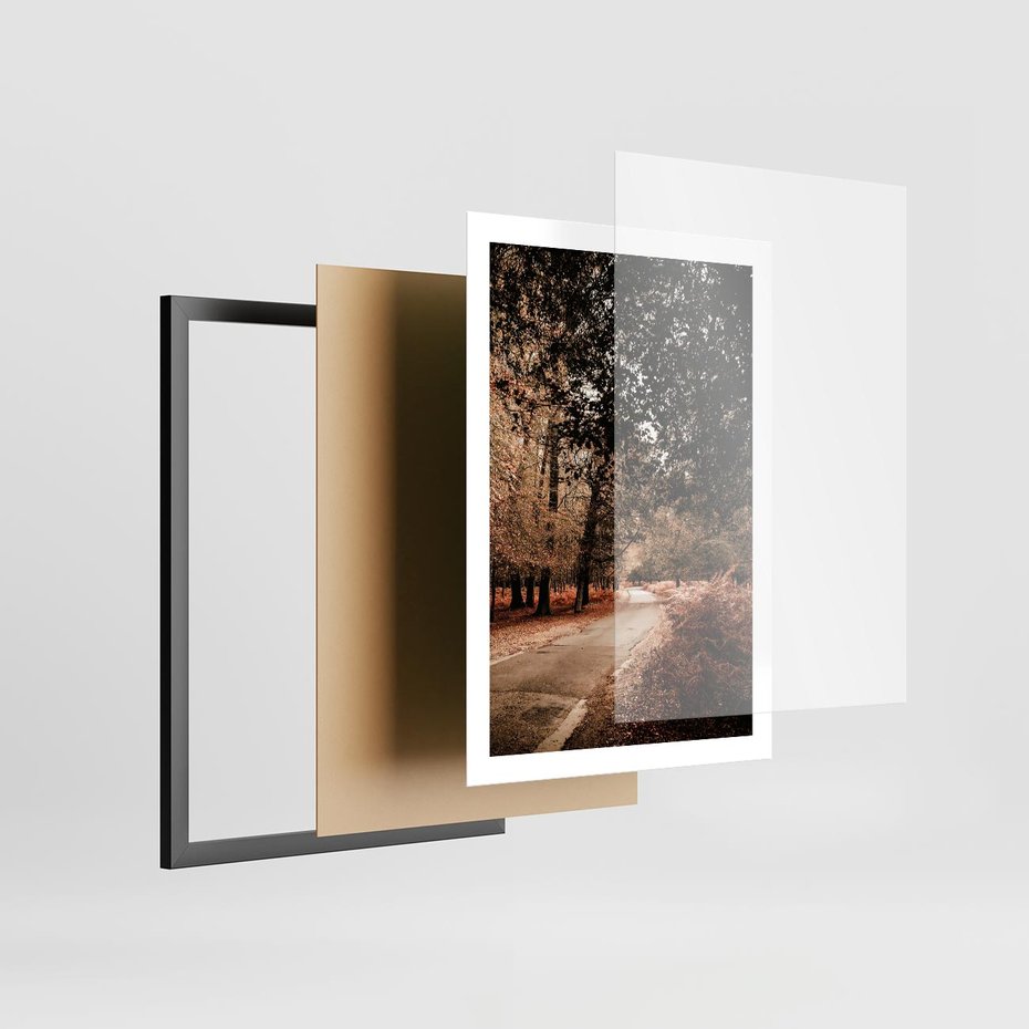 Plakat w ramie 50x70 - Magia Jesieni: Pejzaż Parku w Odcieniach Żółci - jesień, park - rama czarna