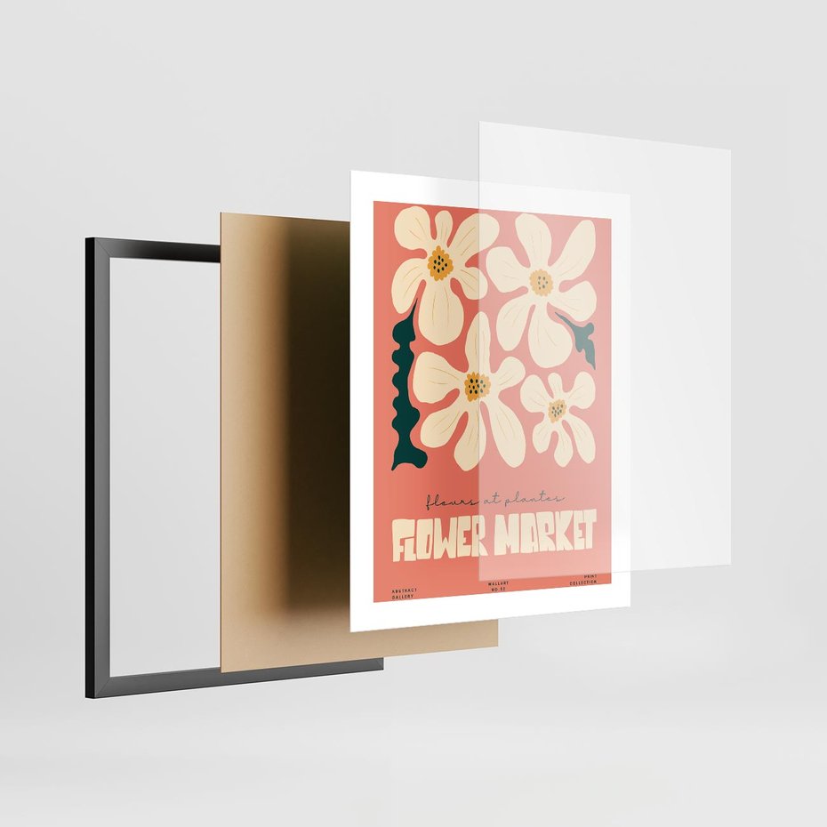 Plakat w ramie 40x50 - Szkicowane Kolorowe Uczucia - kwiatowa kompozycja, minimalizm - rama czarna