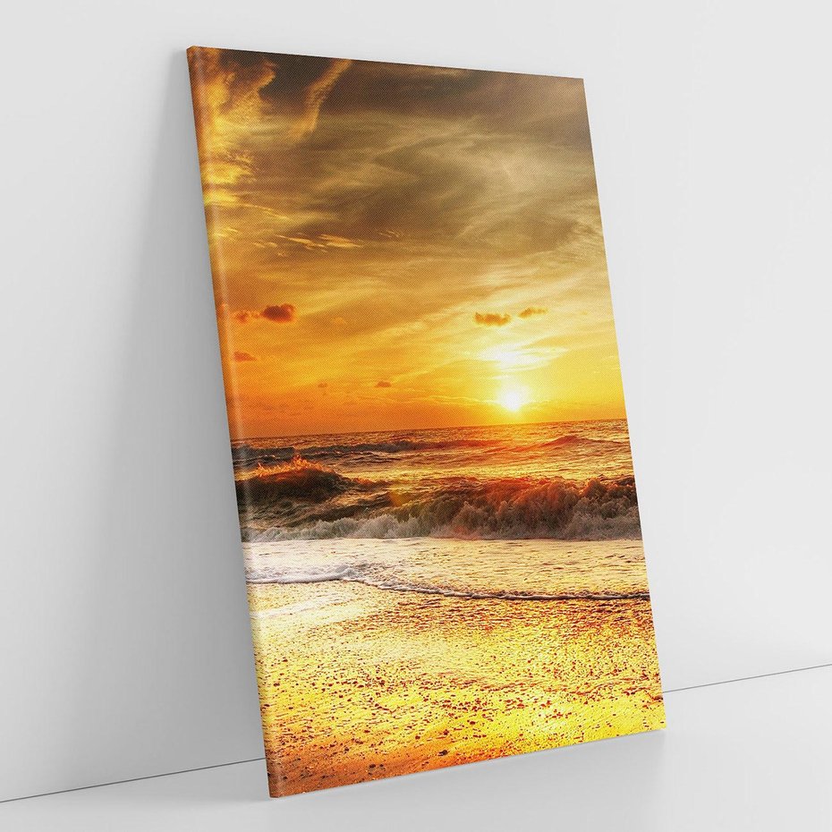 Obraz na płótnie 70x100 - Plaża Morza i Fale Zachodu Słońca - plaża, morze