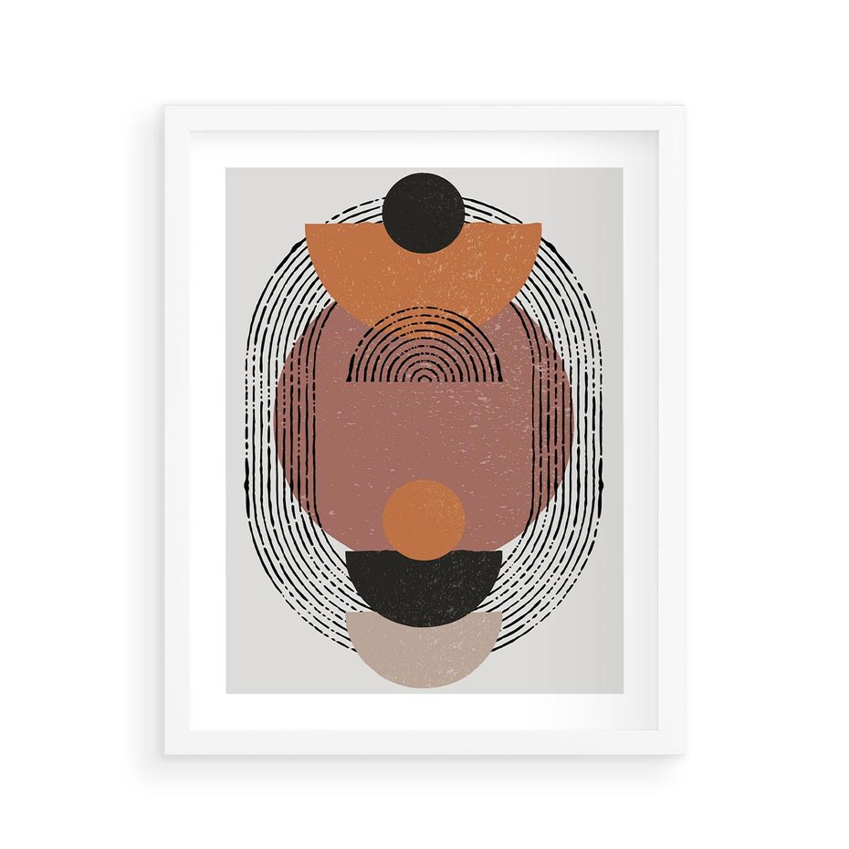 Plakat w ramie 40x50 - Abstrakcja w Odcieniach Brązu i Beżu - geometria, abstrakcyjna grafika - rama biała