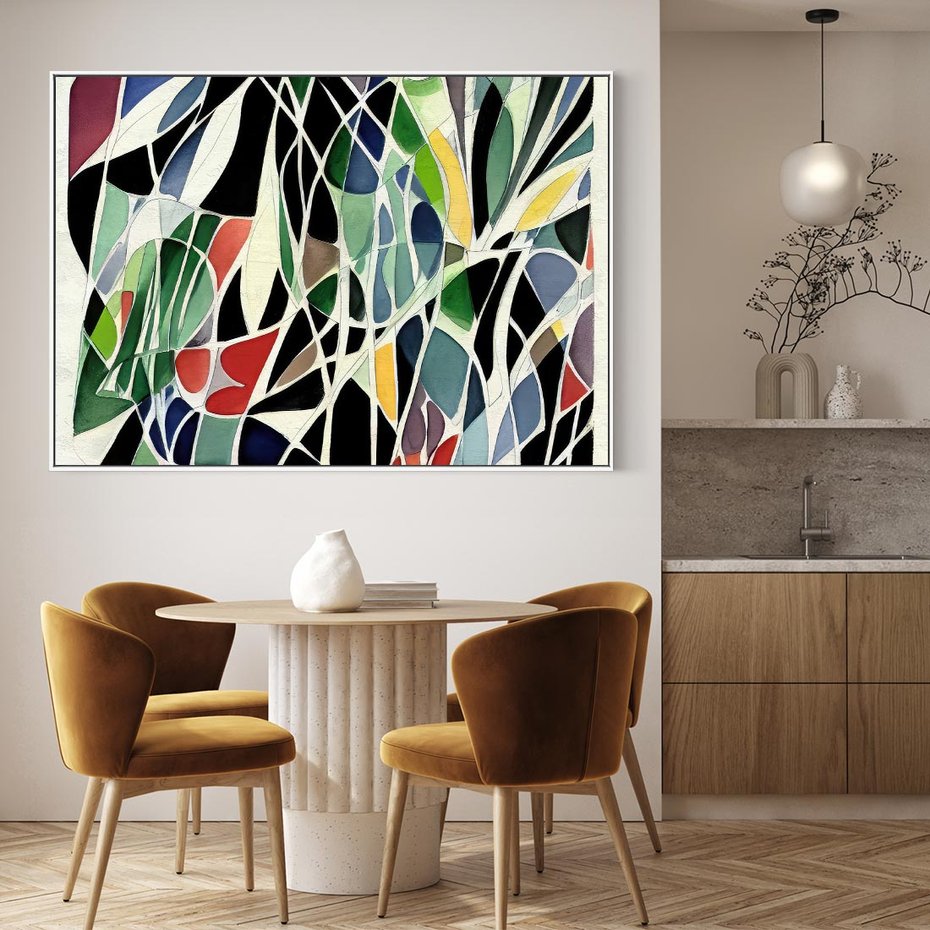 Obraz w ramie 100x70 - Taniec Plam i Kształtów - abstrakcyjny akwarelowy obraz, plamy - rama biała