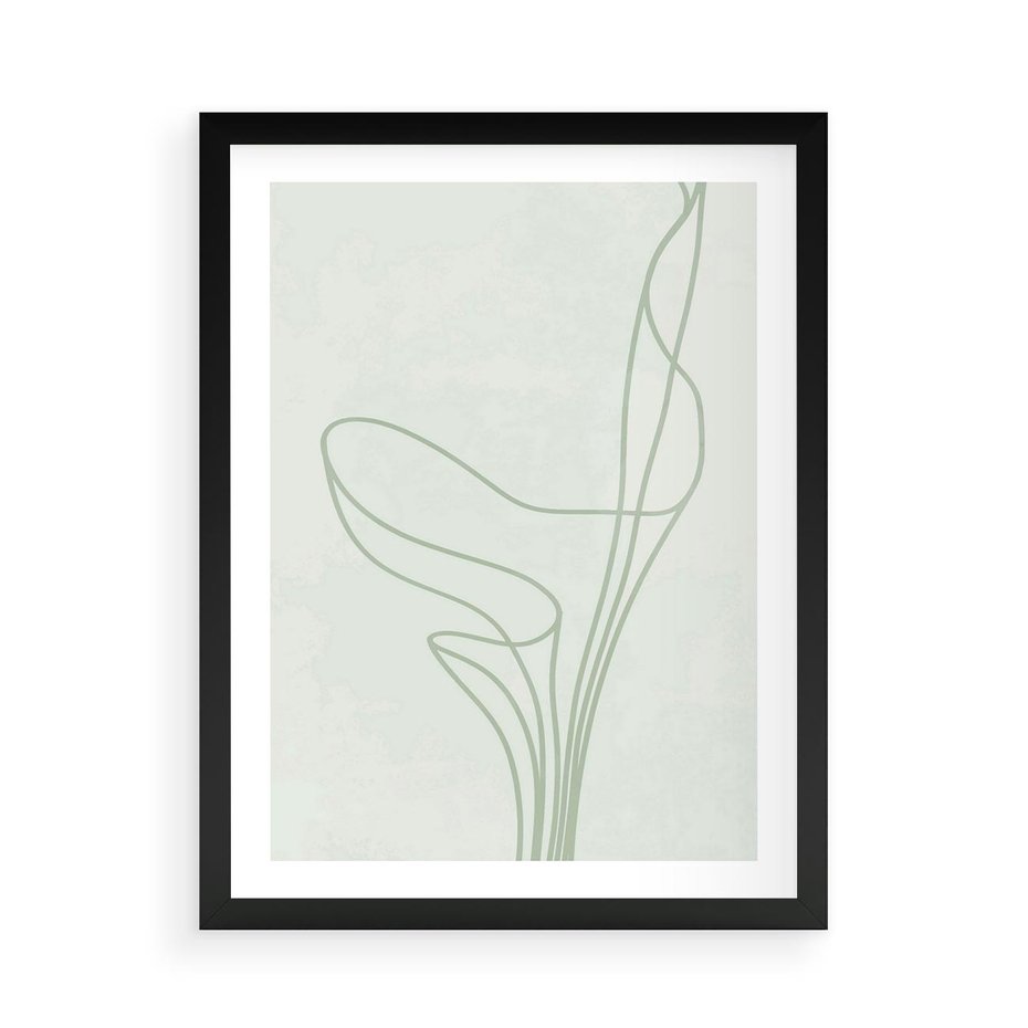 Plakat w ramie 50x70 - Zielona Równowaga Linii - abstrakcyjne delikatne zielone linie, nowoczesny plakat - rama czarna