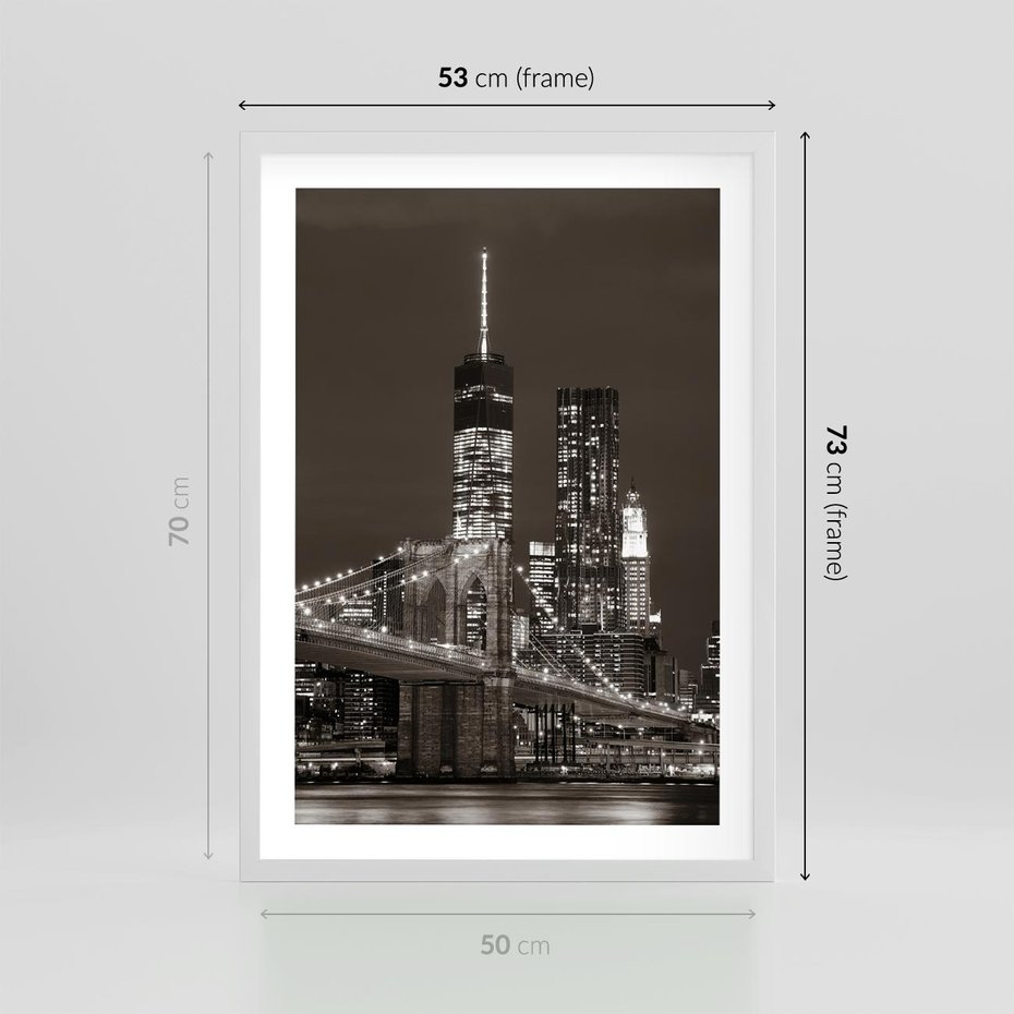 Plakat w ramie 50x70 - Magia miasta nocą - miasto, noc - rama biała