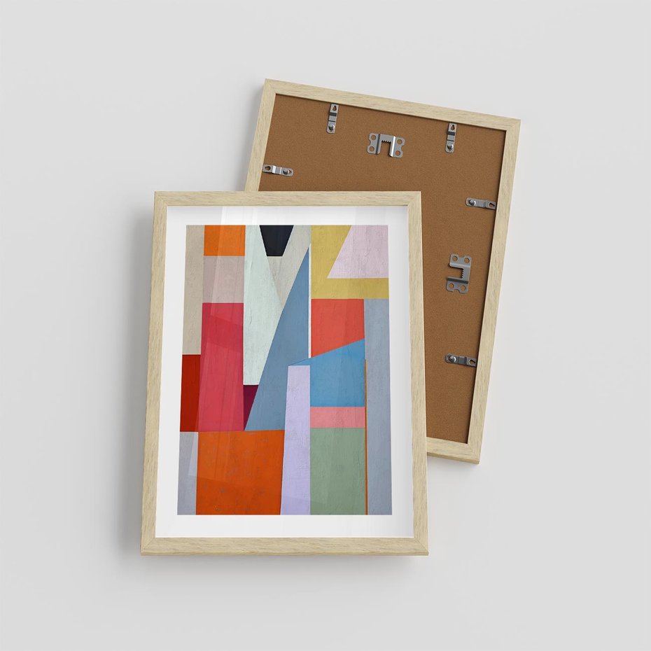 Plakat w ramie 30x40 - Migotliwe Nastroje Kształtów - różne geometryczne formy, olejny obraz - rama drewno