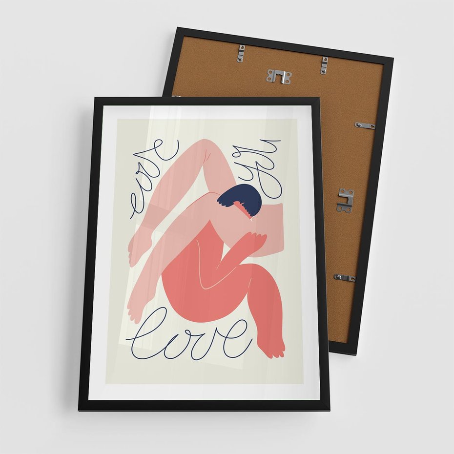 Plakat w ramie 50x70 - Dźwięk ciszy na płótnie - para zakochanych, graficzny obraz - rama czarna