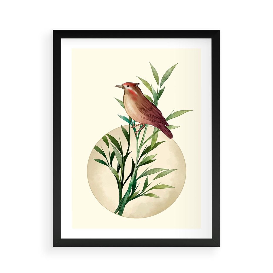 Plakat w ramie 50x70 - Rozkwitająca Delikatność - japońska sztuka, ptak - rama czarna