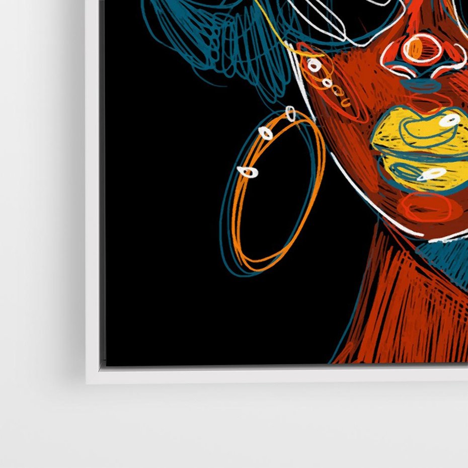 Obraz w ramie 80x80 - Kolorowe Wibracje Rzeczywistości - abstrakcyjny portret kobiety, twarz - rama biała