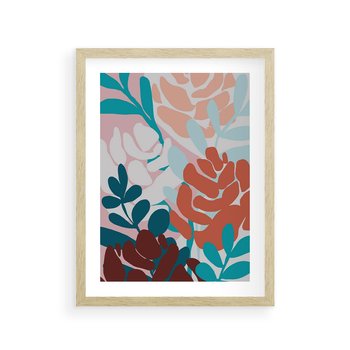 Plakat w ramie 30x40 - Impresje Kształtów - abstrakcyjna kompozycja kwiatowych form, kolor zgaszone - rama drewno