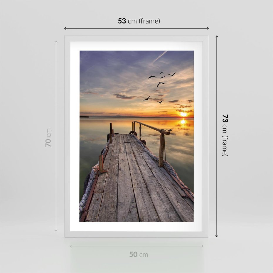 Plakat w ramie 50x70 - Zachód Słońca na Pomostcie - zachód, słońca - rama biała