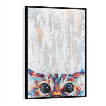 Obraz w ramie 50x70 - Co ja Widzę - obraz olejny, śmieszny obraz kota - rama czarna