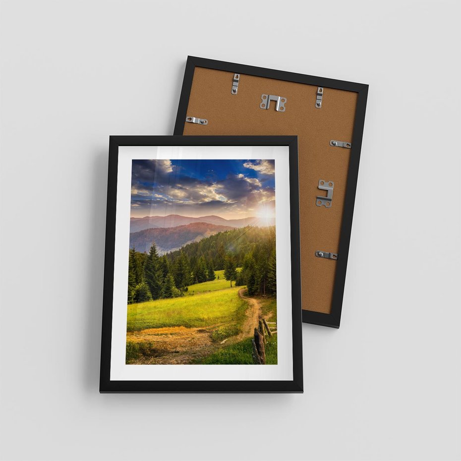 Plakat w ramie 30x40 - Zachód słońca na łące - zachód, łąka - rama czarna