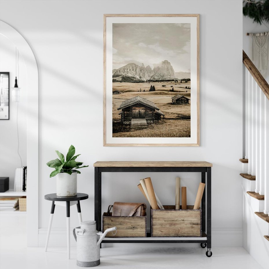 Plakat w ramie 40x50 - Klasyczny Urok Górskich Domków - domki, w górach - rama drewno