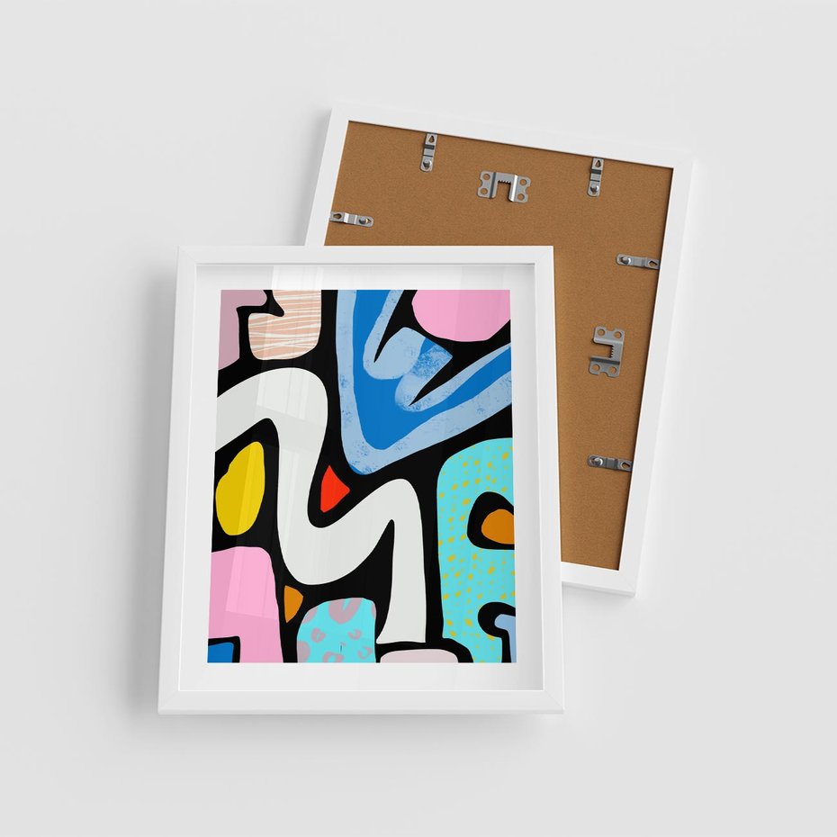 Plakat w ramie 40x50 - Komiksowe Formy - abstrakcyjne formy, komiksowy styl - rama biała