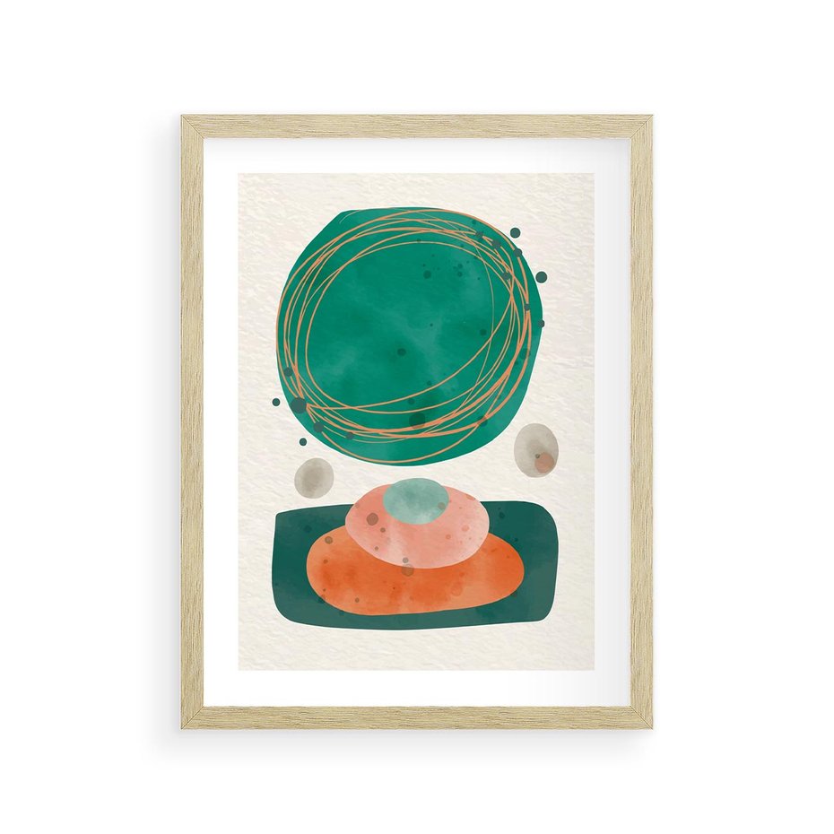 Plakat w ramie 30x40 - Rozmyte Granice - abstrakcyjne plamy, zielony - rama drewno