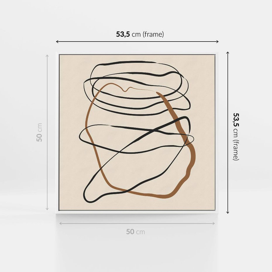 Obraz w ramie 50x50 - Bezczasowe Kontury - abstrakcyjne linie, zaplątane - rama biała