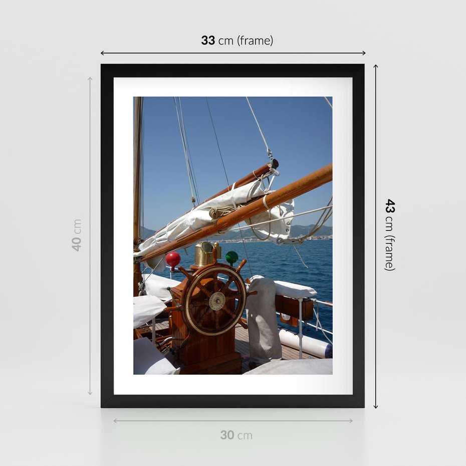 Plakat w ramie 30x40 - Podróż Morska - statek, ster - rama czarna