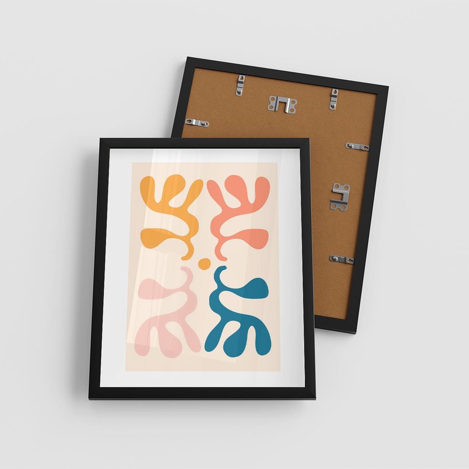 Plakat w ramie 40x50 - Migotliwe Akwarelowe Kontury - absrakcyjne dziwne formy, nowoczesny plakat - rama czarna