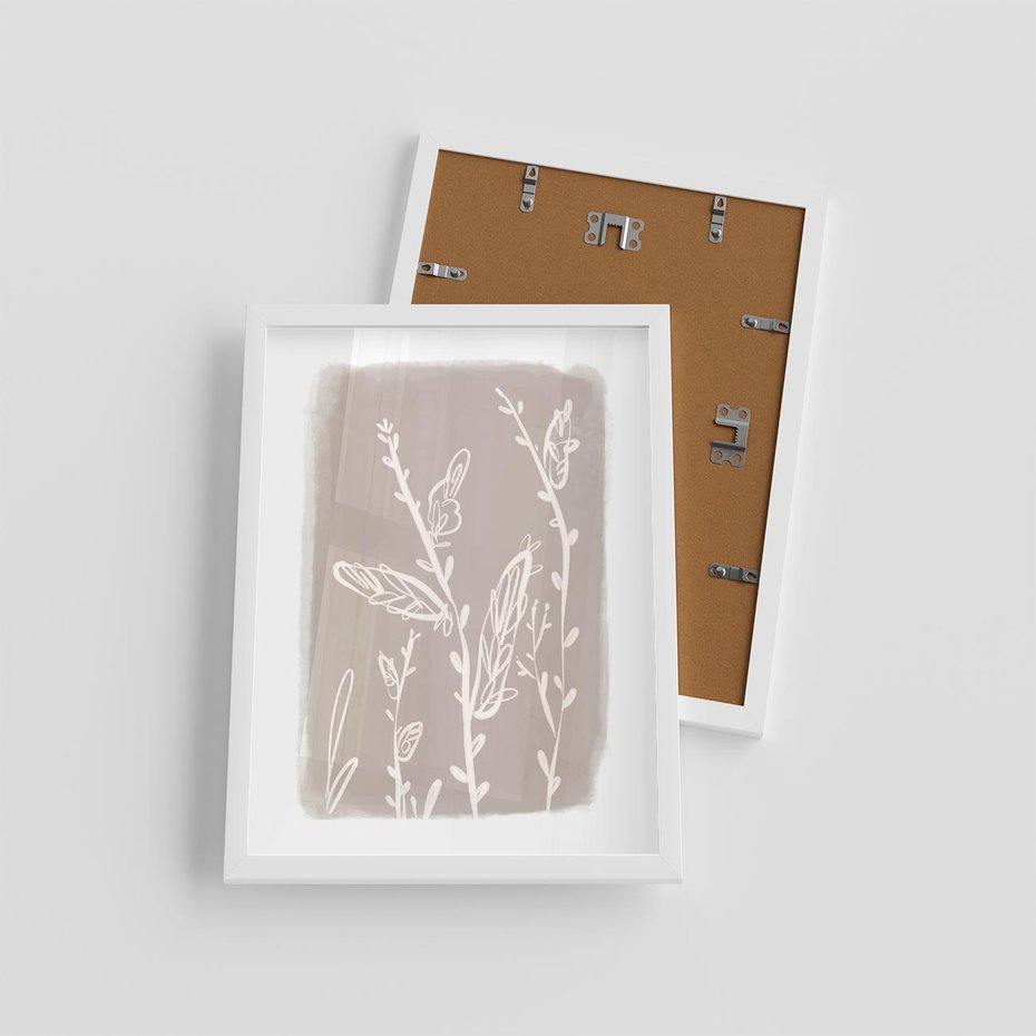 Plakat w ramie 30x40 - Roślinne Przeniknięcia - nowoczesny subtelny plakat, beżowy - rama biała