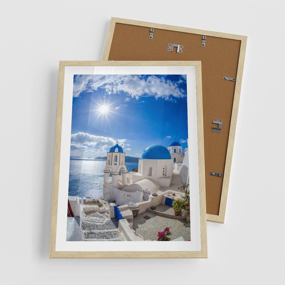 Plakat w ramie 50x70 - Uroki Santorini we Włoszech - Santorini, Włochy - rama drewno