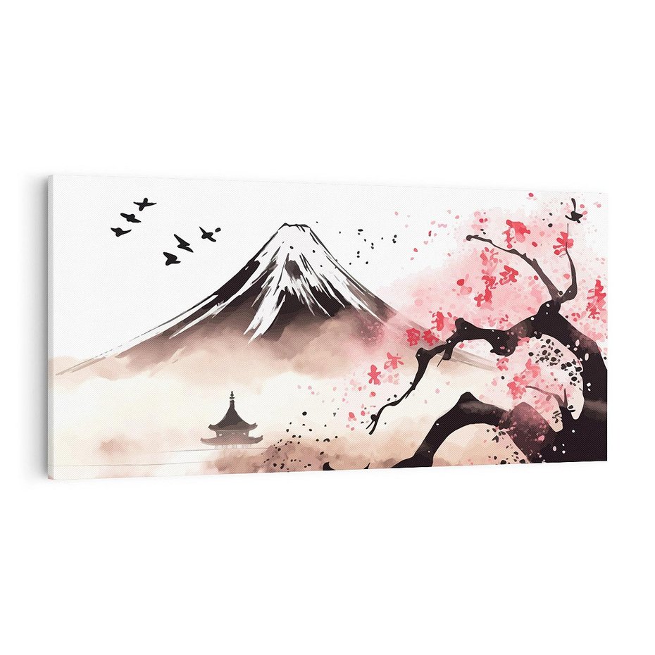 Obraz na płótnie 140x70 - Krajobraz Japonii - akwarela na papirusie, japonia