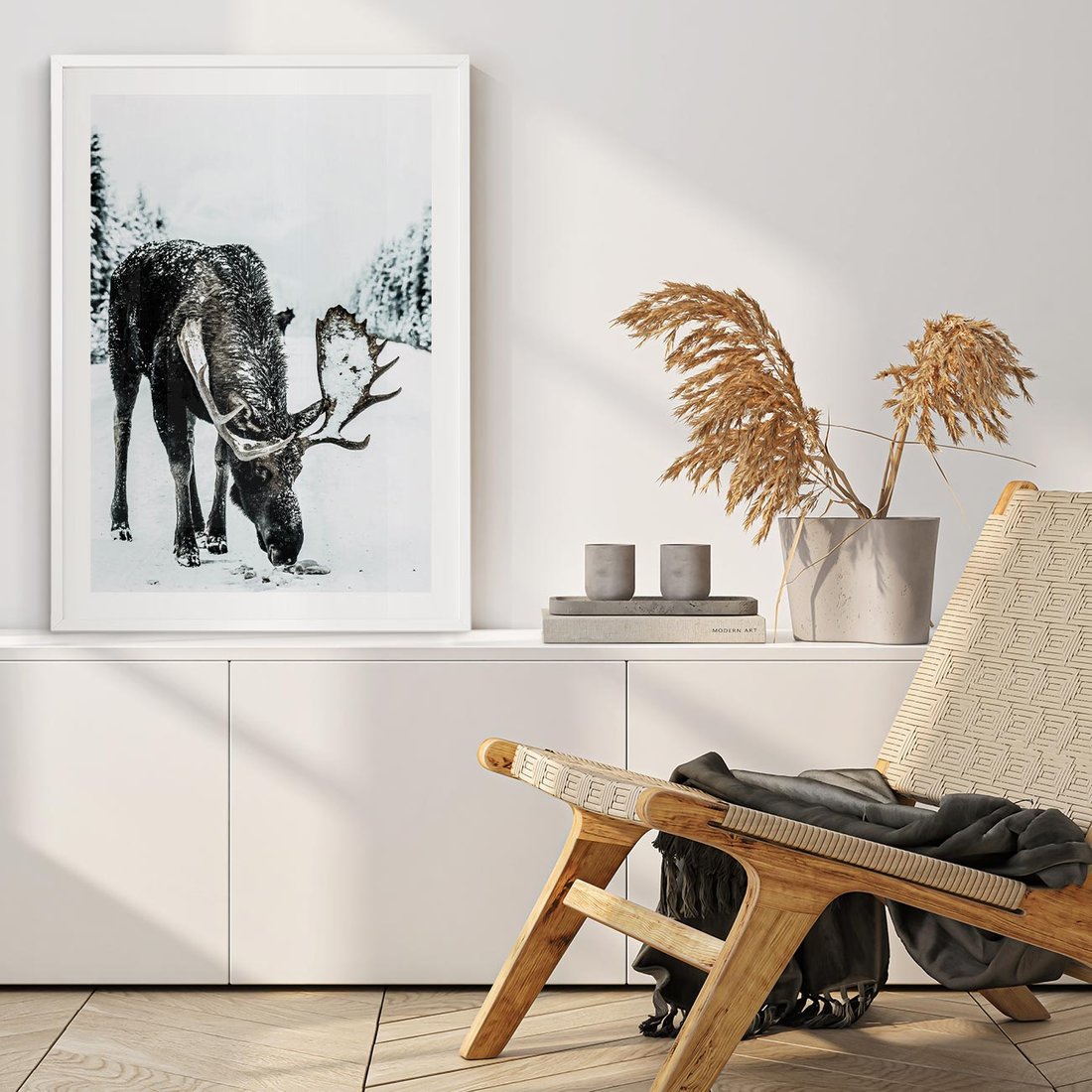 Plakat bez ramy 40x50 - Zimowy Portret Łosia - łoś w zimowej scenerii