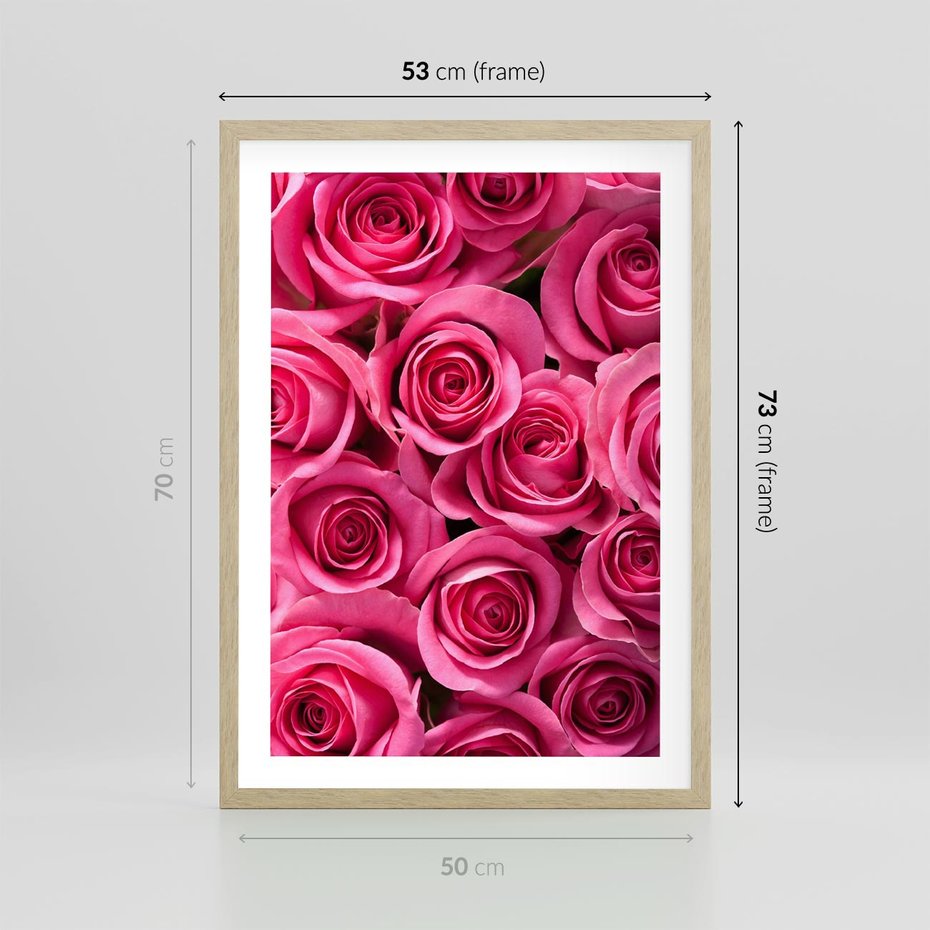 Plakat w ramie 50x70 - Romantyczne róże w pełnym rozkwicie - róże, kwiaty - rama drewno