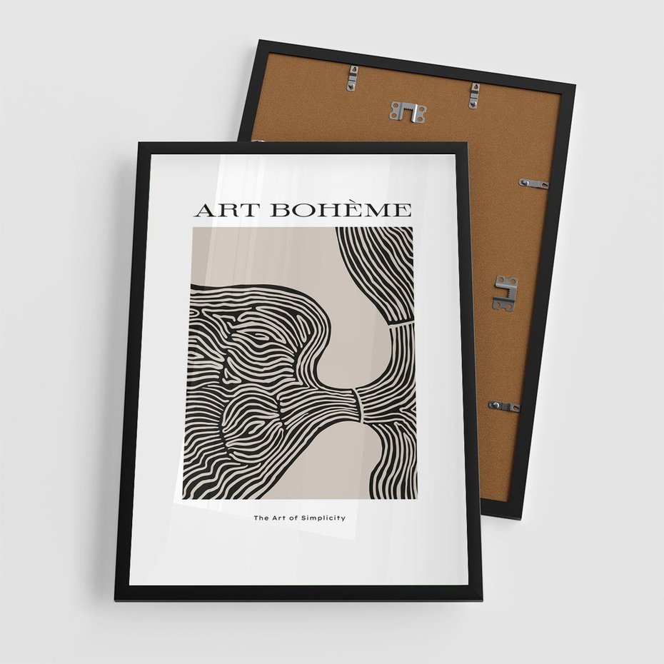 Plakat w ramie 50x70 - Wewnętrzne Zagadki Kształtów - sztuka minimalizmu, biało czarna rycina - rama czarna