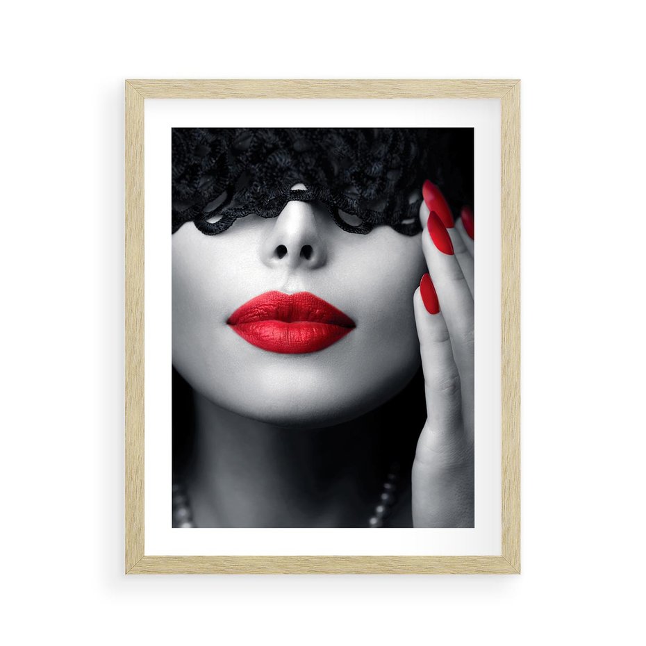 Plakat w ramie 40x50 - Piękno usta i szminka - usta, szminka - rama drewno