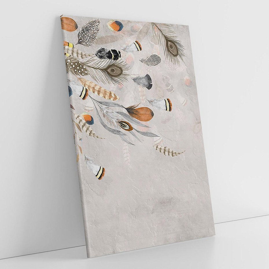 Obraz na płótnie 70x100 - Sploty losu na płótnie - kompozycja boho piór, indiańskie pióra