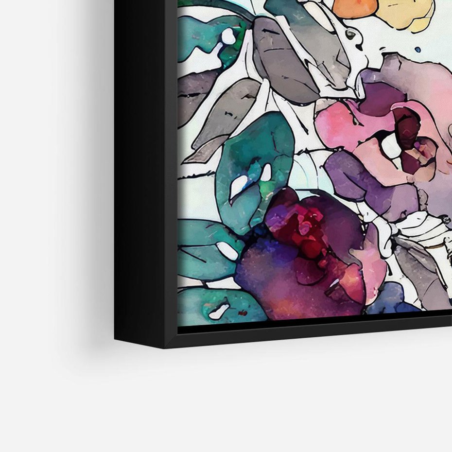 Obraz w ramie 70x50 - Rozkwitające marzenia - akwarelowe kwiaty, kolory - rama czarna