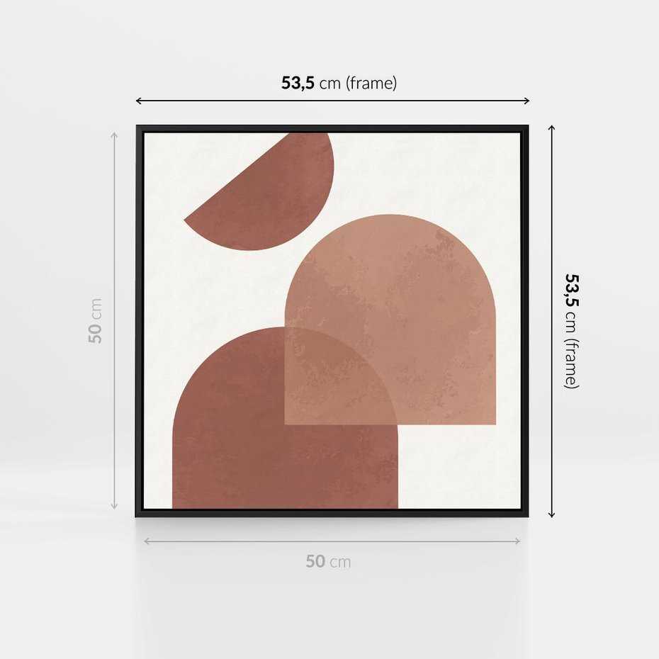 Obraz w ramie 50x50 - Harmonijne Widoki - abstrakcyjne geometryczne kształty, odcienie brązu i beżu - rama czarna