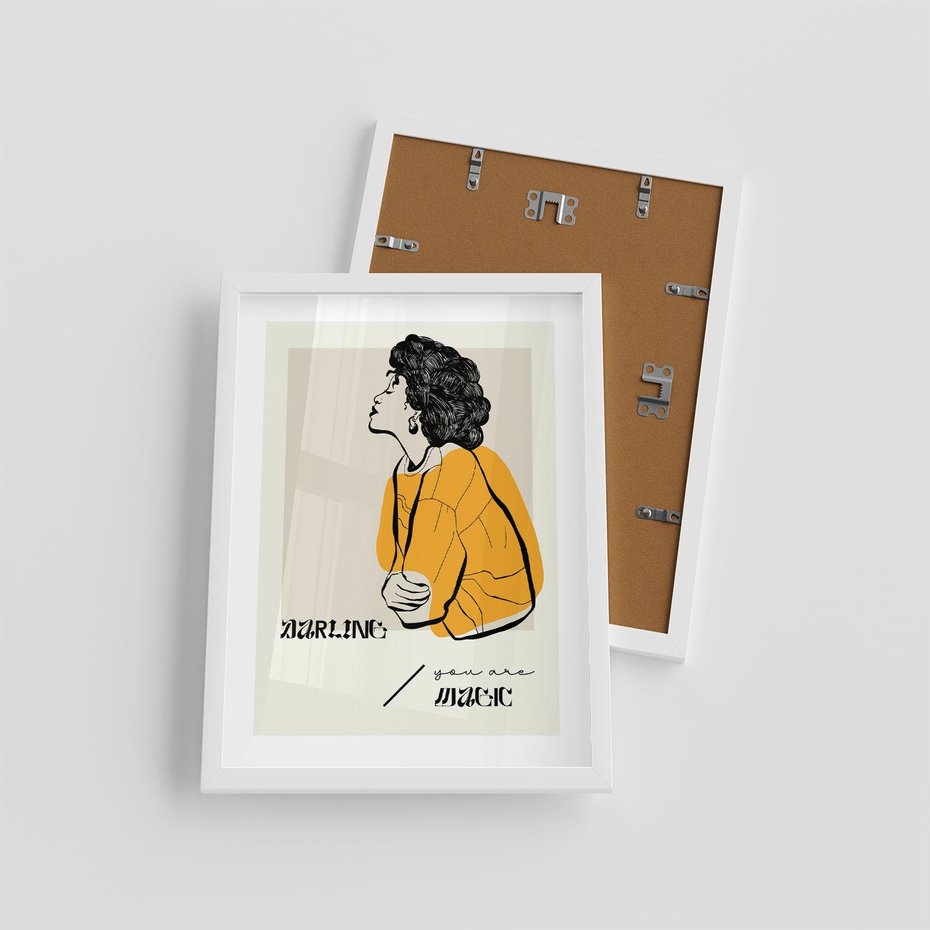 Plakat w ramie 30x40 - Siła Kobiety: Plakat ze Szkicem - kobieca grafika, plakat - rama biała