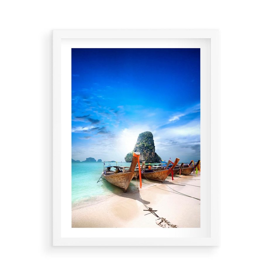 Plakat w ramie 50x70 - Morze na Łodzi - morze, łódź - rama biała