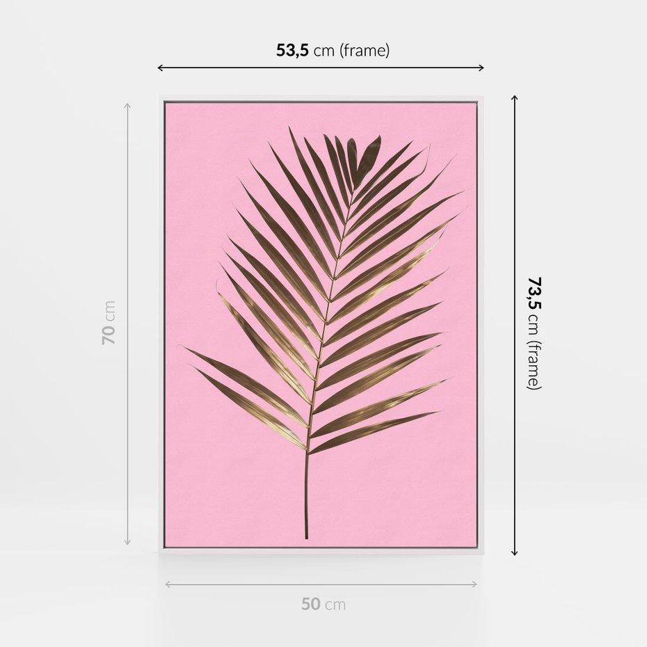 Obraz w ramie 50x70 - Promienie złotej palmy - złota, palma - rama biała