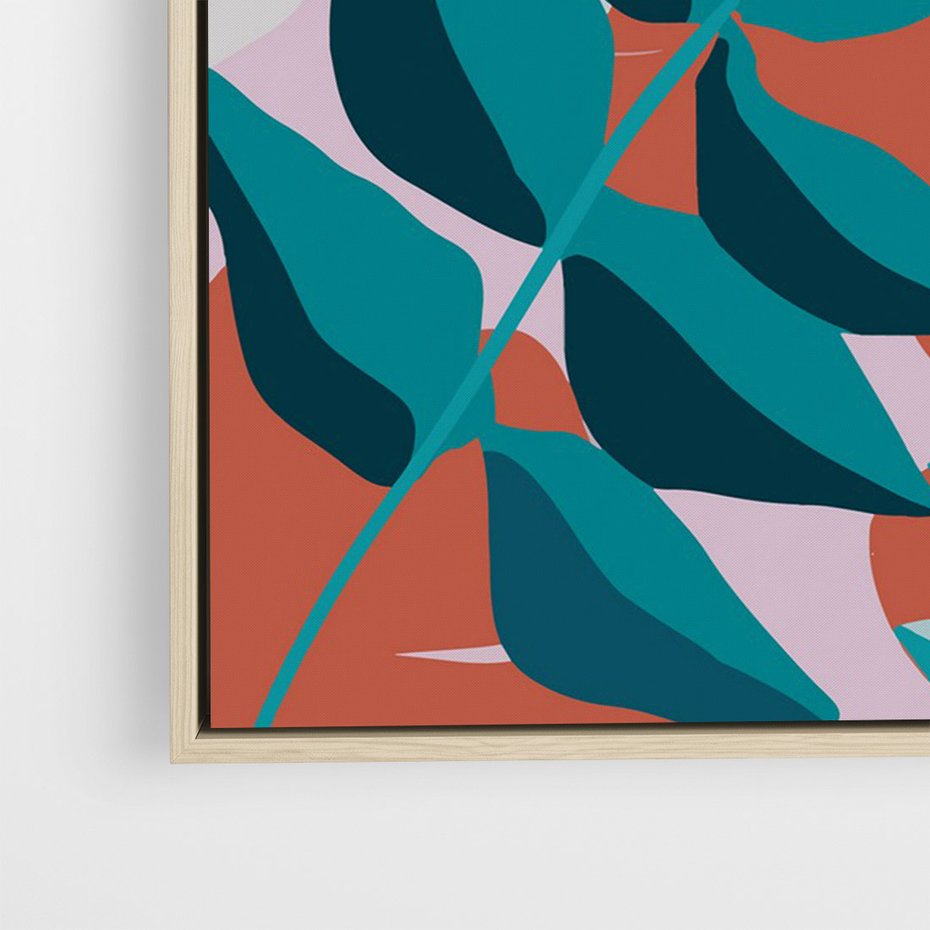 Obraz w ramie 70x100 - Harmonijne Formy - abstrakcyjna kompozycja kwiatowych form, kolor zgaszone - rama drewno
