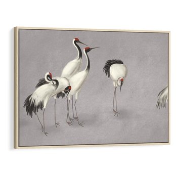 Obraz w ramie 100x70 - Spojrzenie wstecz w pędzlu - szkic rysunek, japońskie żurawie - rama drewno