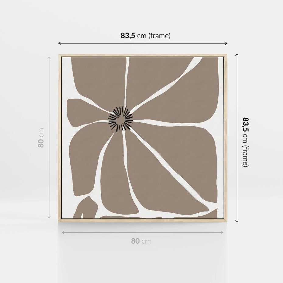 Obraz w ramie 80x80 - Złudne Zmysły - abstrakcyjny kwiat, beże i brązy - rama drewno