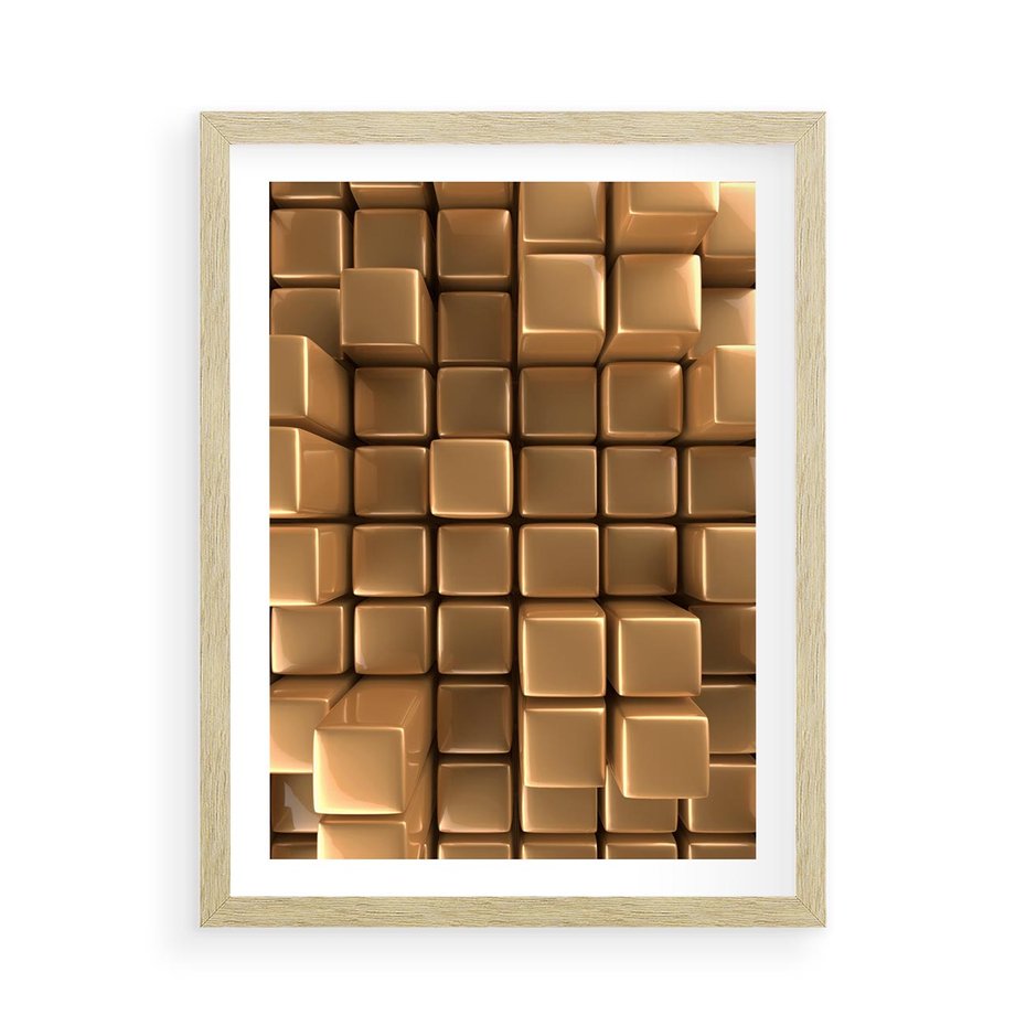 Plakat w ramie 50x70 - Błyszcząca Elegancja - złoto, 3d - rama drewno