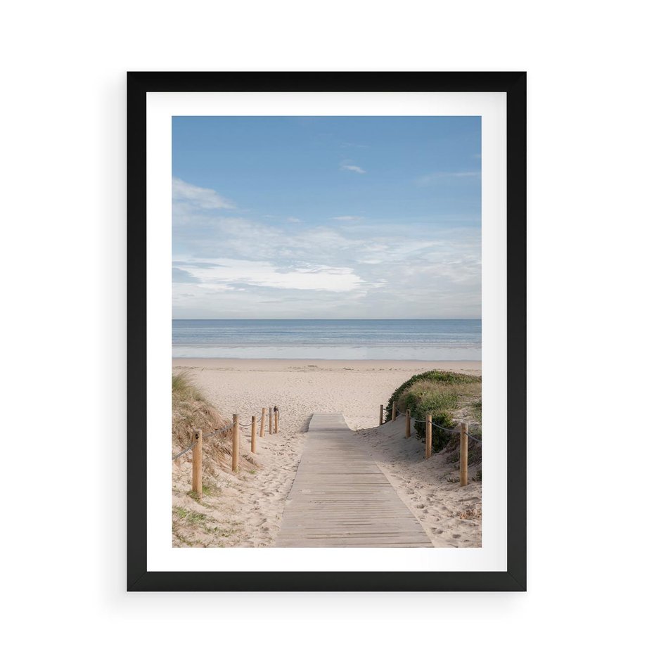 Plakat w ramie 50x70 - Plażowy pomost - plaża, pomost - rama czarna